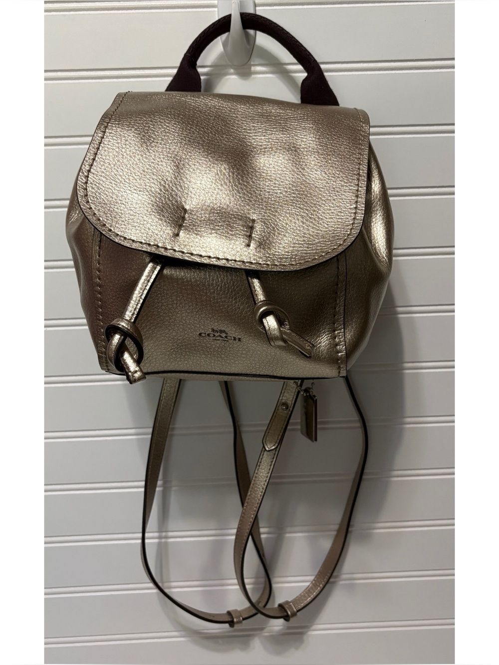 COACH Derby Mini Metallic Gold Drawstring Backpack Shoulder Bag Tote F16605 - Picture 2 of 10
